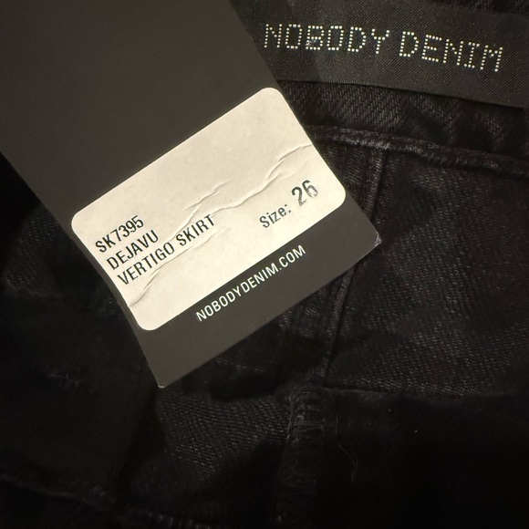 NWT Nobody Denim Black High Rise Denim Mini Skirt Belted Frayed Hem 26 - Picture 5 of 6